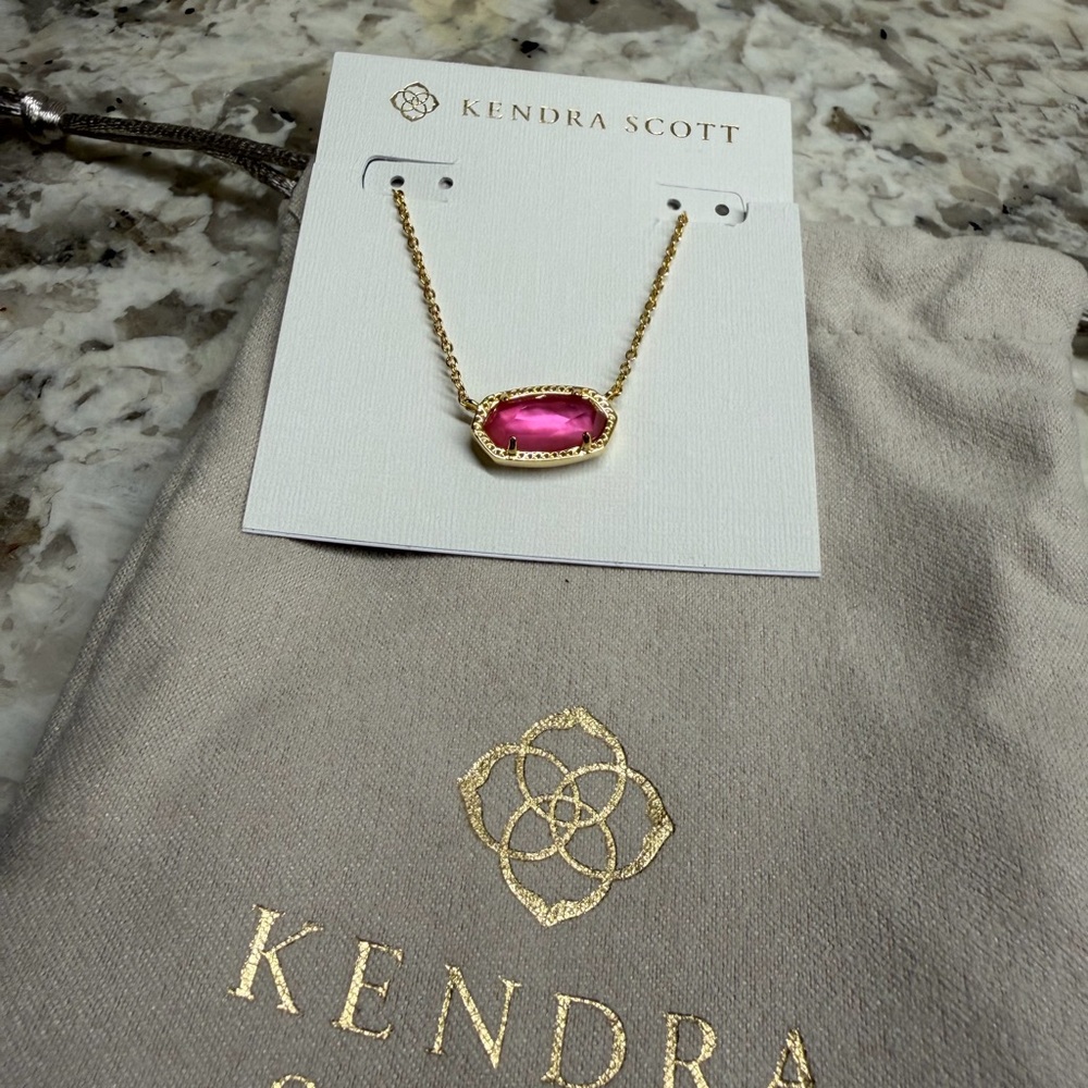Kendra Scott Elisa gold and pink stone necklace, with jewelry pouch, NEW, NWT - Picture 4 of 4